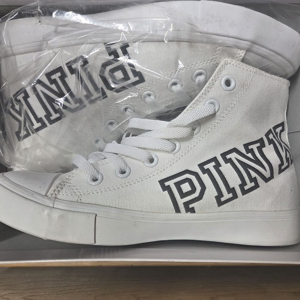 White High-Top Sneakers with PINK LogoRARE HTF PinkVS White High Top Store Displ